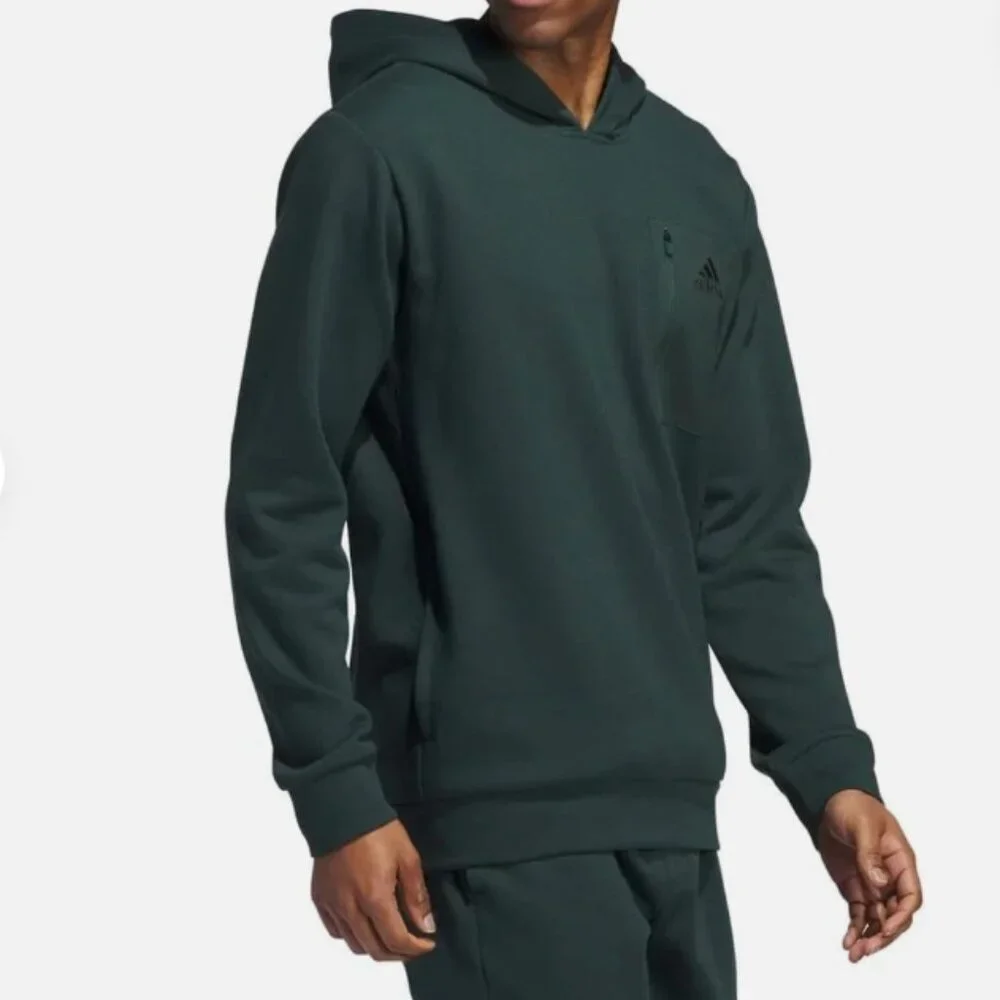 Adidas Hoodie Pullover Sweatshirt Mens Dark Green Zip Kangaroo Pocket Sz L
